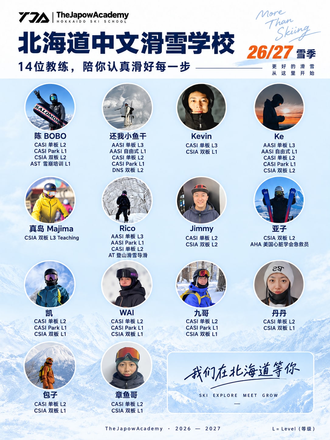 The Japow Academy 26/27 雪季 14 位教练团队